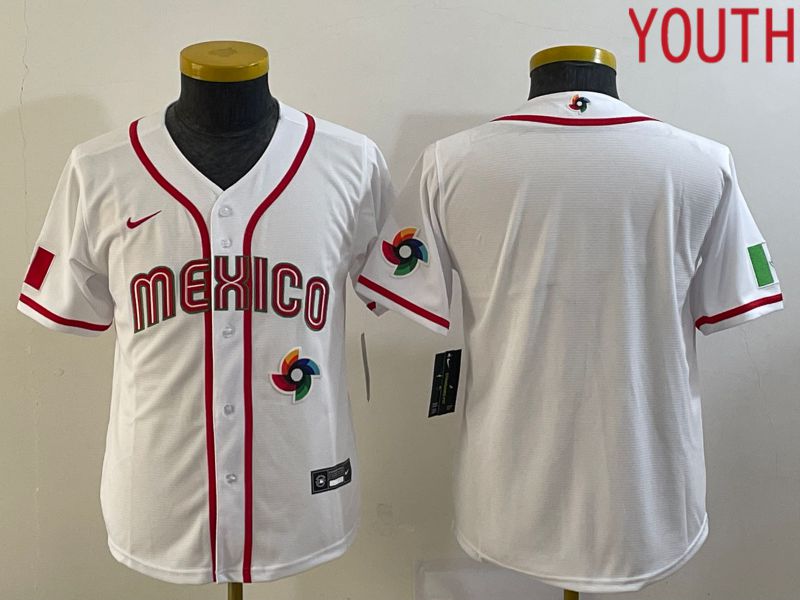 Youth 2023 World Cub Mexico Blank White Nike MLB Jersey4->youth mlb jersey->Youth Jersey